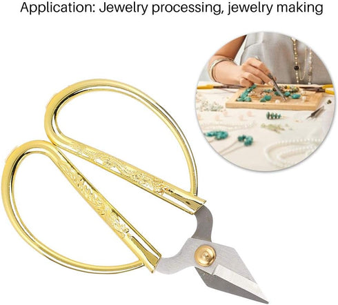 Sewing Scissors, Household Scissors with Large Golden Handle Small Silver Cutters Crafts Making Tool Ideal for Jewelry Processing Jewelry Making N...