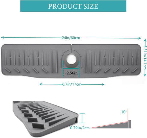 24 inch Silicone Draining Mat for Kitchen Sink,90° Foldable Design,Longer Silicone Faucet Handle Drip Catcher Tray for Kitchen Countertop,Bathroom...