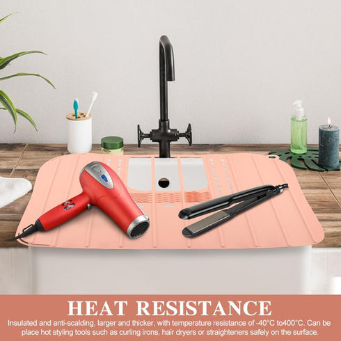 Bathroom Sink Cover For Counter Space Makeup,Sink Toppers Foldable Sink Cover,Silicone Beauty Makeup Brush Cleaning Mat,for Beauty Tools, Bathroom...