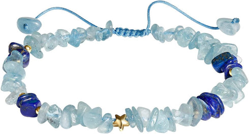 Jewever Aquamarine/Lapis Lazuli Chips Tumbled Stones Anklets Healing Crystals Anklet Bracelets for Women Energy Gemstones March Birthstone Gifts J...
