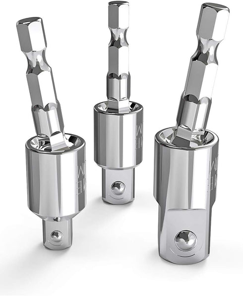 Tool Gift for Man, 3-Piece Power Drill Sockets Adapter Sets, 360°Rotatable Hex Shank Impact Driver Socket Adapter, Socket to Drill Adapter 1/4" 3/...