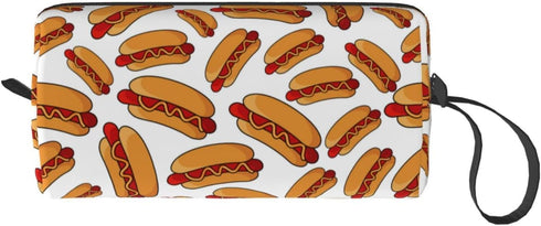 Fun Hot Dog Food Pattern Makeup Bag Organizer Small Cosmetic Bags Portable Travel Toiletry Bag With Handle Simple Accessories Storage Zipper Pouch...