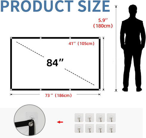 84" Projector Screen,4K 16:9 HD Rear Front Projector Screen Movie Screen Foldable Projection Screen Double-Sided Portable Outdoor Indoor Projector...