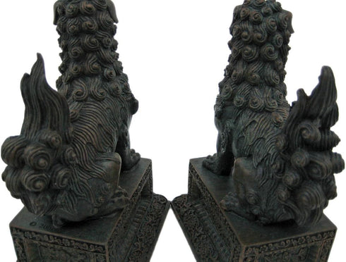 YTC Summit International, Inc. Pair of Chinese Lions Stone Guardian Statue on Engraved Base Figurines Set of 2...