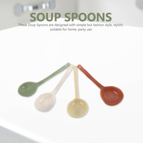 4pcs Ceramic Soup Spoons Japanese Ramen Soup Spoons Ceramic Asian Dinner Spoons Retro Korean Style Tablespoon Rice Noodles Serving Spoon Ladle for...