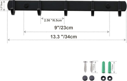 Ihomepark Coat Hooks Wall Mounted, Heavy Duty Metal 5 Coat Hanger Rack for Coat Hat Towel Purse Robes Keys Mudroom Bathroom Entryway (1 Pack, Blac...