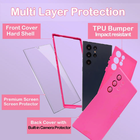 Coolwee Hot Pink Full Body Protective Case for Galaxy S24 Ultra Heavy Duty 3 Layers Rugged Shockproof Women for Samsung Galaxy S24Ultra 6.8 inch S...