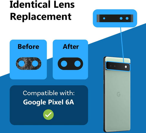 MMOBIEL Back Rear Camera Glass Lens Replacement Compatible with Google Pixel 6a - 2022 - Incl. Double Sided Adhesive, Tweezer and Cloth......