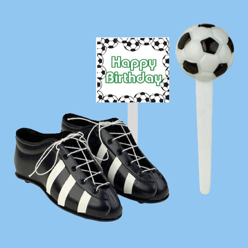 Soccer Foot Ball Birthday Party Cake Decoration Topper Mini Soccers Shoes Cleats Soccer Pick and Banner...