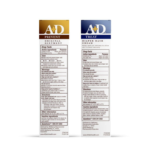 A+D Original Diaper Rash Ointment + A+D Zinc Oxide Diaper Rash Cream 4 oz. Variety Pack - Prevents & Treats Diaper Rash, Moisturizing Skin Protect...