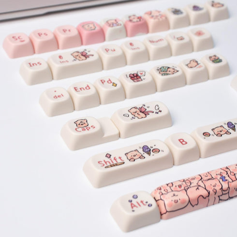 Pink Keycaps PBT MOA Profile Cute Pig Custom Keyboard Keycaps DYE-SUB 131 Keys Set for Cherry MX Switches Alice Mechanical Keyboard...