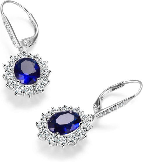 YFN Sterling Silver Created Oval Cut Birthstone Drop Dangle Women Leverback Earrings Gifts for Women Mom...