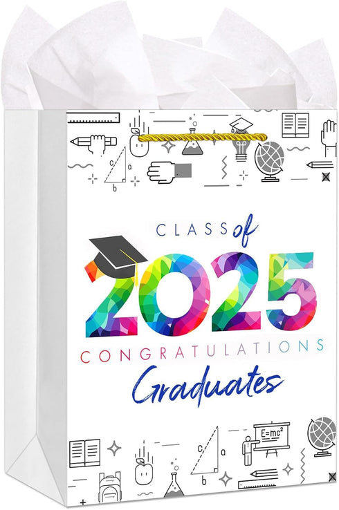 FaCraft Graduation Gift Bags 2025-13" Large Class of 2025 Grad Gift Bag with Tissue Paper for Him Her High School College Senior Junior 8th Grade ...
