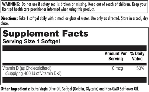 KAL D-3 400 IU Softgels, 100 Count | Pack of 2...