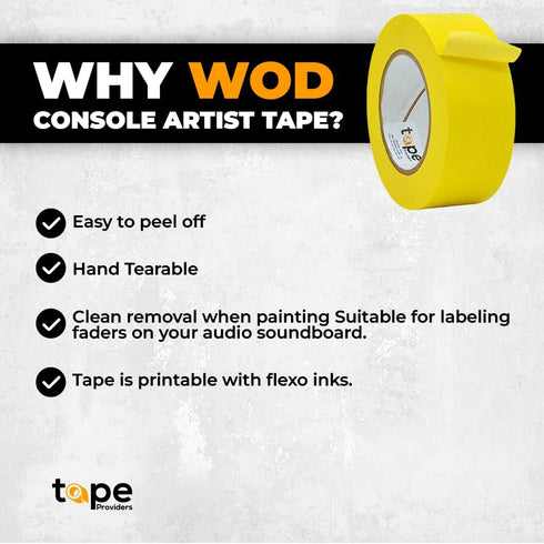 WOD CFTC6 Console Artist Tape White, 1/4 inch x 60 yds. Flatback Paper Marking/Labeling Tape Residue Free, for Watercolor Paper to Prevent Tearing...