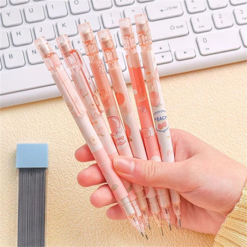 1PC Pink Mechanical Pencil Cute Peach Press Automatic Mechanical Pencil Automatic Pencils Propelling Pencil Writing Stationery Office Supplies Sch...