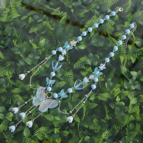 Beaded Butterfly Choker Beads Tassel Pendant Necklace Butterfly Pearl Niche Necklace Collarbone Chain Heart Tassel Adjustable Necklace Jewelry for...