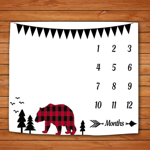 Baby Milestone Blanket, Plaid Bear Photography Background Prop for Neutral Newborn Baby Shower, Includes Wreath and Frame 47"x40" BTLSLY56...