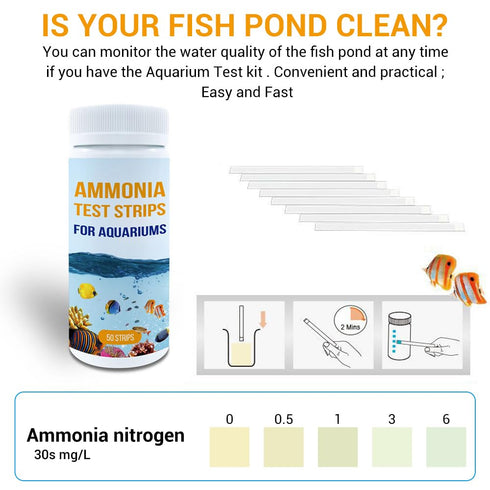 Aquarium Ammonia Test Kit, 50 Counts Ammonia Test Strips Fish Tank Aquarium Test Strips for Aquarium Pond Pool...