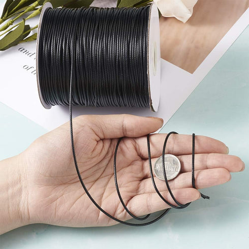 200 Yards 1.5mm Waxed Polyester Cord Thread Black Korean Braided Beading Cord Bracelet Necklace Wire Thread with Spool for Jewelry Craft Making Ma...