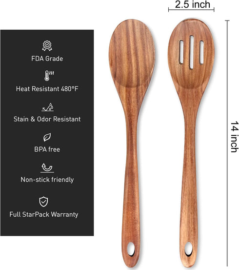 14 Inch Large Wooden Spoon for Cooking Mixing Spoon Serving Spoons Big Non Stick Wood Spoon Spatula Long Handle Spoon Stirring Cooking Spoon...