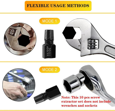 10 Pcs Screw Extractor Set, Hex Head Easy Out Bolt Extractor Set, Multi-Spline Stripped Screw Extractor Set, Broken Bolt Remover Kit, Damaged Scre...