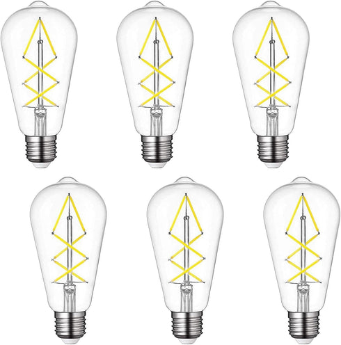 Fishbone Filament LED Edison Bulbs, ST64 E26 Dimmable Vintage Light Bulbs, 60 Watt Equivalent, 4000K Daylight White Teardrop Light Bulbs for Dinin...