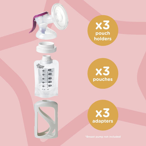 Tommee Tippee Breast Milk Starter Set, Compatible With All Leading Breast Pumps, Includes Breast-Like Nipples, 3x Milk Pouch Bottle Holders, 3x Pr...