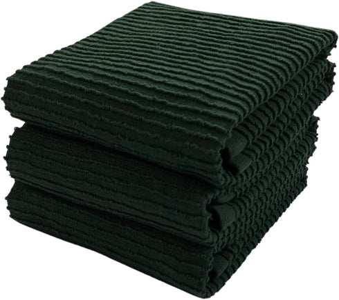 Dark Green Kitchen Hand Dish Towels: 100% Cotton Cloth Soft Cleaning Drying Absorbent Ribbed Terry Loop, Set of 3 Multipurpose for Everyday Use Ov...