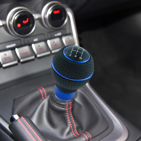 5 Speed Shift Knob Round Ball Gear Stick Leather Shifter Knob Handle Transmissions Fit Most Manual Cars Truck SUV Vehicle (Black+Blue)...