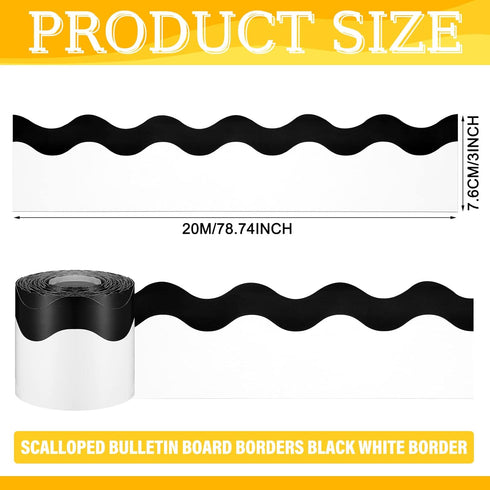Black and White Bulletin Board Borders Scalloped Classroom Borders Wavy Line Board Borders Trim for Desks Locker Home School Classroom Decor...