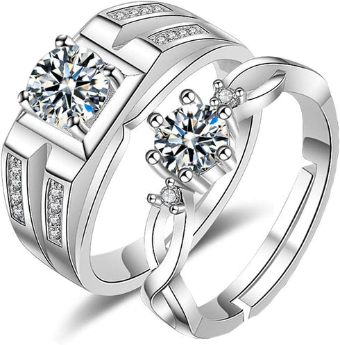 Uloveido 2 pcs Adjustable His and Hers Engagement Ring Set Puzzle Matching Heart Wedding Bands Couples Gifts LB018...