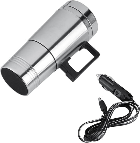 Pwshymi 12V/24V 300ml Car Electric Heating Mug Warmer with Solid Stainless Steel Interior Keep Beverage Coffee Warmer for Travel for Car Power Sup...