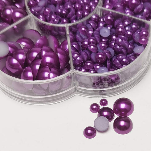 Chenkou Craft Around 1900pcs Violet Assorted 7 Sizes Immitation Half Pearl Bead Flat Back Gem Scrapbook Craft DIY Loose Beads + Plastic Box (Viole...