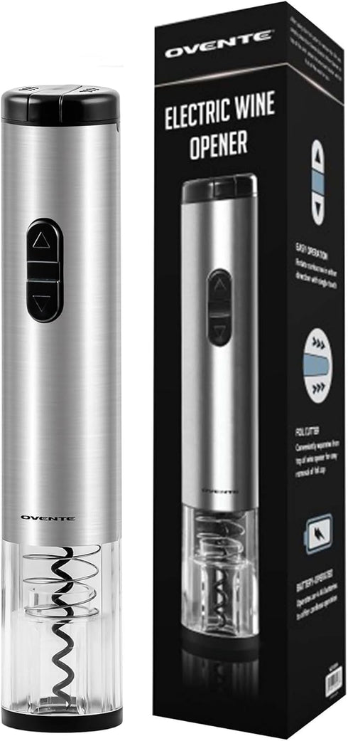 OVENTE Electric Wine Opener with Foil Cutter, Battery Operated and One Click Button, Automatic Bottle Corkscrew Remover for Home Entertaining, Kit...
