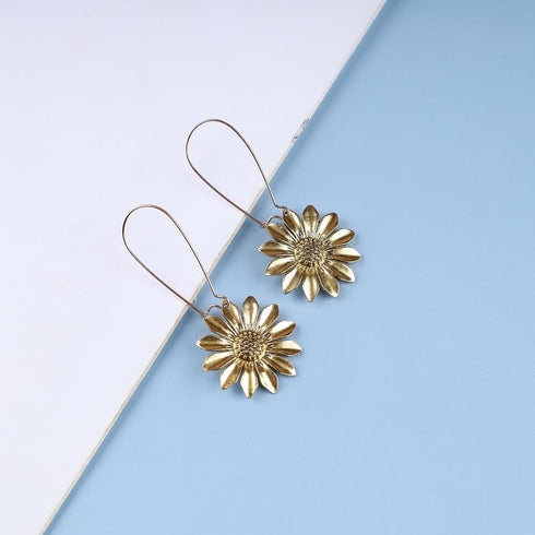 Boho Sunflower Dangle Earrings Sunflower Hoop Earrings Gold Floral Flower Earrings Vintage 3D Flower Drop Earrings Jewelry for Women and Girls...