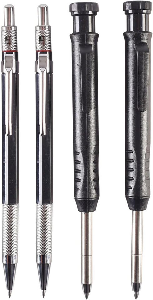 Mechanical Carpenter Pencils Set Including 2pcs 2.0mm Mechanical Pencils with 12pcs Refills, 2pcs 2.8 mm Deep Hole Woodworking Pencils with 12 Ref...