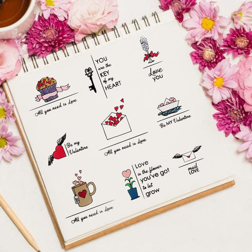 Valentines Love Message Words Clear Stamps for Card Making, Cup Boat Flowers Transparent Stamps Heart Letters Rubber Stamps for Scrapbooking DIY C...