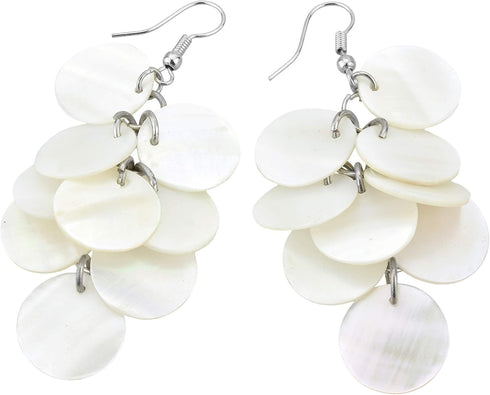 AeraVida Enchanting Cluster of White Kabibe Shell Circles Handcrafted Dangle Earrings, 1.22x2.83 in...