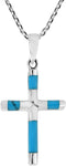 AeraVida Elegant X Cross Simulated Turquoise Inlay .925 Sterling Silver Pendant Necklace...