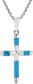 AeraVida Elegant X Cross Simulated Turquoise Inlay .925 Sterling Silver Pendant Necklace...