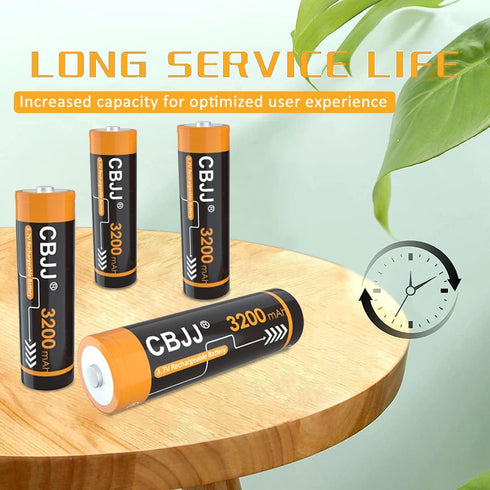 ? 3.7 Volt Rechargeable Batteries 3200mAh for Flashlights, Headlamps, Doorbells, RC Cars etc. (2 Pack Button Top)...