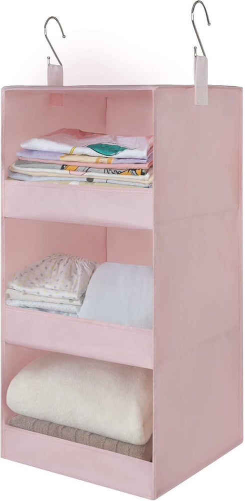 GRANNY SAYS 3-Shelf Hanging Closet Organizer, Collapsible Closet Hanging Shelves, Nursery Hanging Organizer, Pink, 29 ½" H X 12" W X 12" D, 1-Pack...