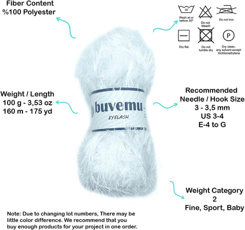 Eyelash Fun Fur Yarn 100 Gram (3.53 Ounces) 175 Yards (160 Meters) (Optical White - 2 Skeins)......