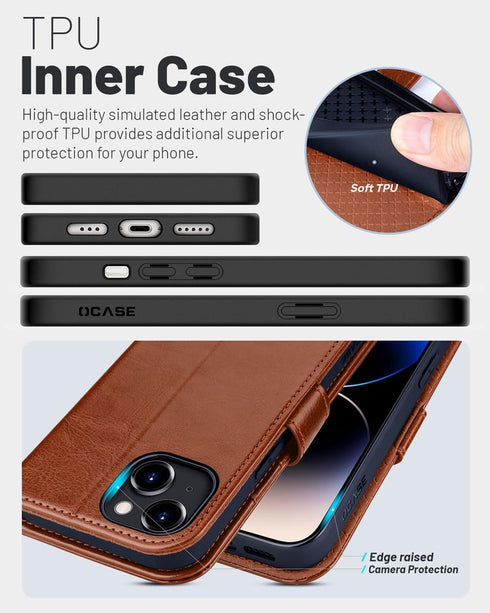 OCASE Compatible with iPhone 15 Plus Wallet Case, PU Leather Flip Folio Case with Card Holders RFID Blocking Kickstand [Shockproof TPU Inner Shell...