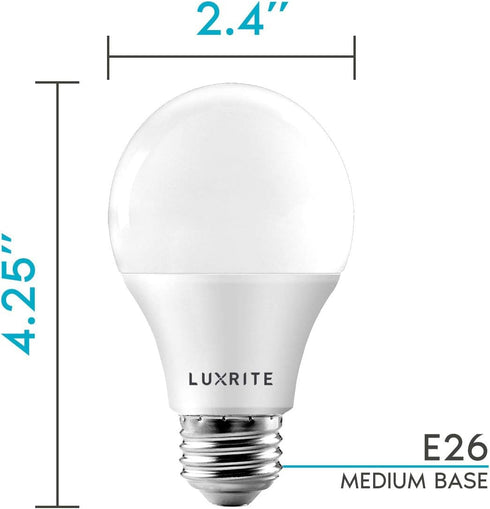 LUXRITE A19 LED Bulb 60W Equivalent, 3500K Natural White, 800 Lumens, Dimmable Standard LED Light Bulbs 9W, Enclosed Fixture Rated, Energy Star, E...