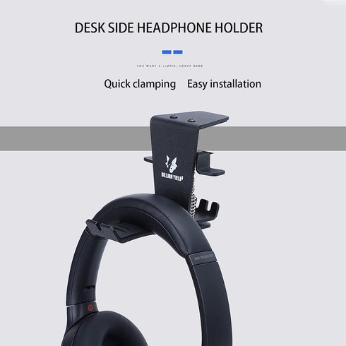 Headphone Stand Headset Holder Earphone Stand with Supporting Bar Flexible Headrest for All Headphones Size (Desk Clip Style, Black)...