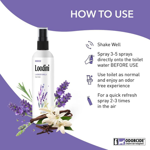 Odorcide Loo-Dini Lavender Vanillar 8oz Toilet Spray & Bathroom Spray – Use This Bathroom Spray Odor Eliminator Before You Go – Poop Spray For Toi...