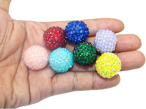 50Pcs Resin Rhinestone Beads, Loose Chunky Bubblegum Beads, Round Pave Disco Ball Beads, Gradient Shaped Spacer Beads for Jewelry Making DIY Craft...