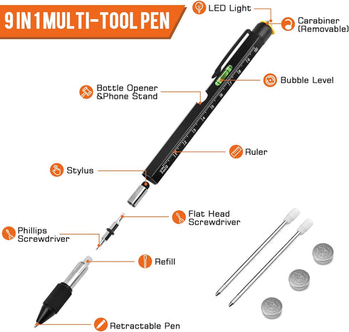 Gifts for Men, Stocking Stuffers for Adults Men, Fathers Day Dad Gifts from Daughter Son Wife, 9 in 1 Multitool Pen, Tools Gadgets for Men, Birthd...